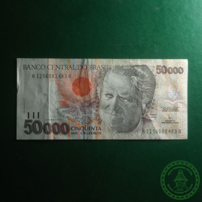 Uang Kertas Kuno Brazil 50000 Cruzeiros Tahun 1992 (Uang ini sudah tidak berlaku, hanya untuk koleks