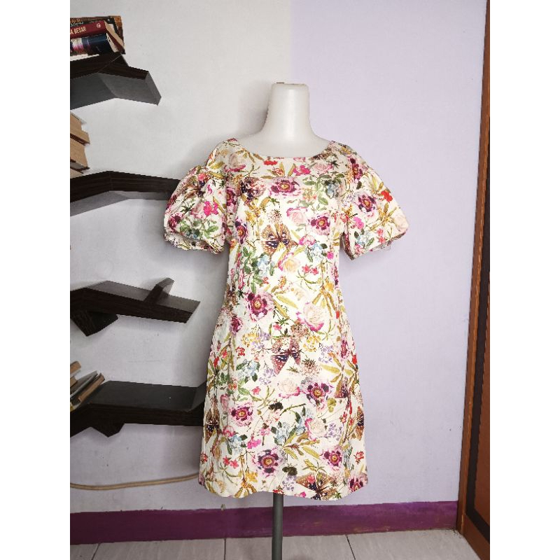 Jigott Floral Mini Dress Tangan Balon
