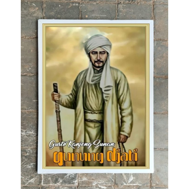 hiasan dinding lukisan cetak sunan gunung jati & sunan kalijogo plus bingkai ukuran 85*65