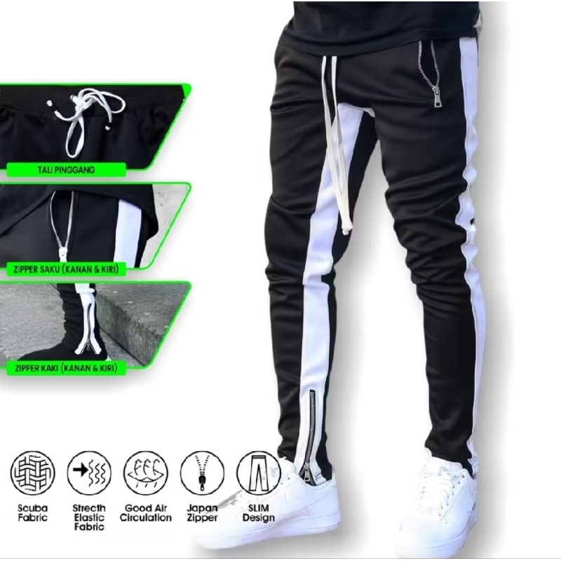 celana jogger HYPEBEAST pria hitam list putih premium wanita pria dewasa