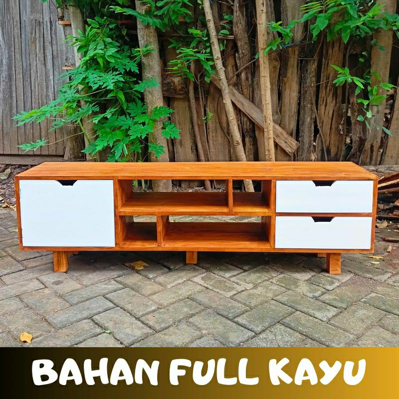 Meja TV Kayu Mahoni Rak Tv Serbaguna  Multifungsi Susun Tingkat Kayu Solid