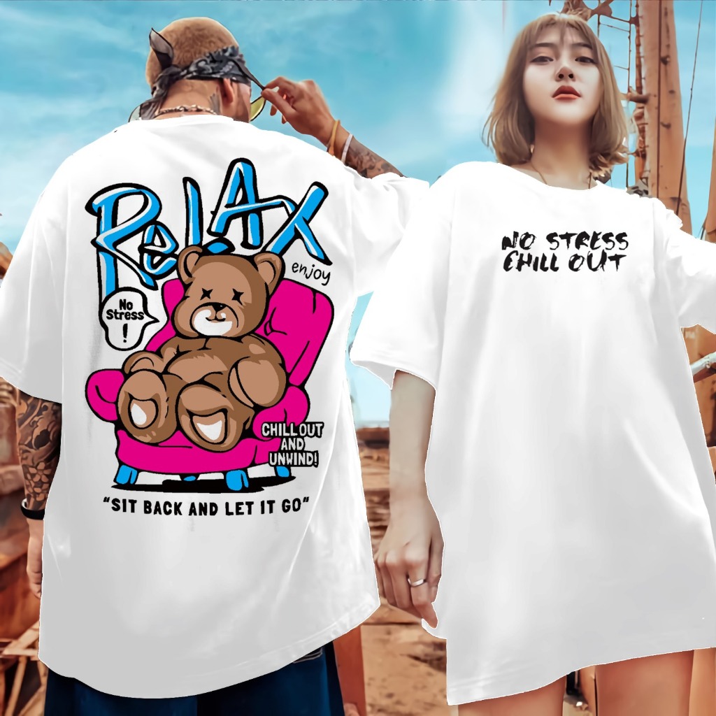 BAJU KAOS DISTRO MOTIF BERUANG RELAX BAJU KAOS PRIA BAJU KAOS WANITA BAJU KAOS KEKINIAN BAJU KAOS UN