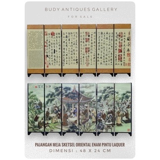 Pajangan Meja Sketsel Enam Pintu Motif Oriental Lapis Laquer