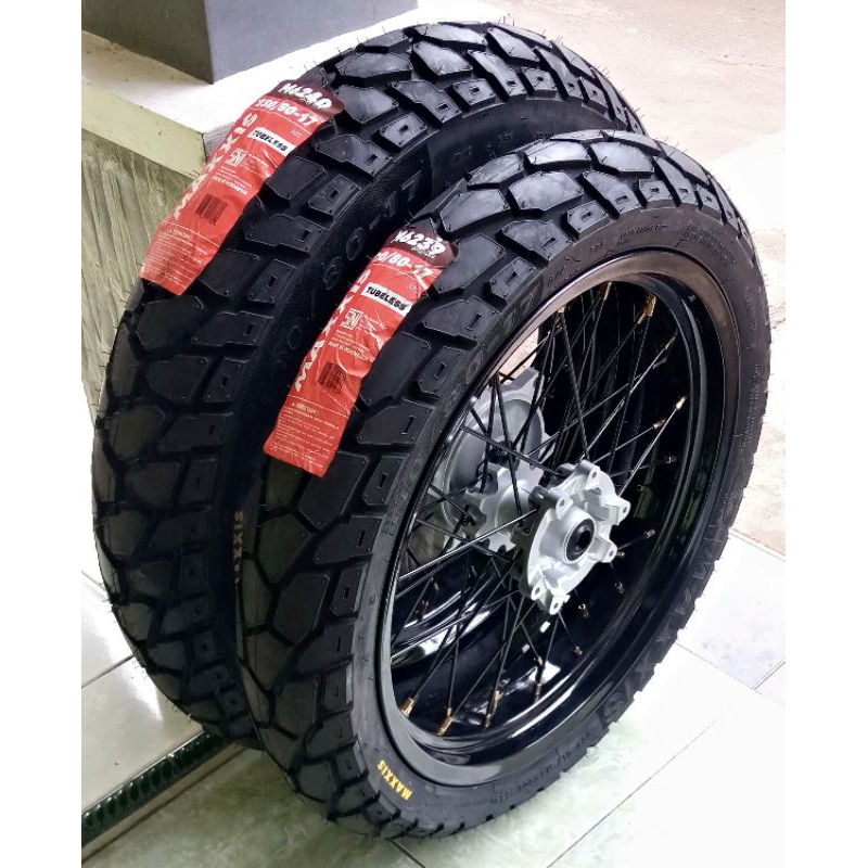 Roda set velg set ban set supermoto honda CRF 150L ukuran 250-300 ring 17 ban maxxis dual purpose