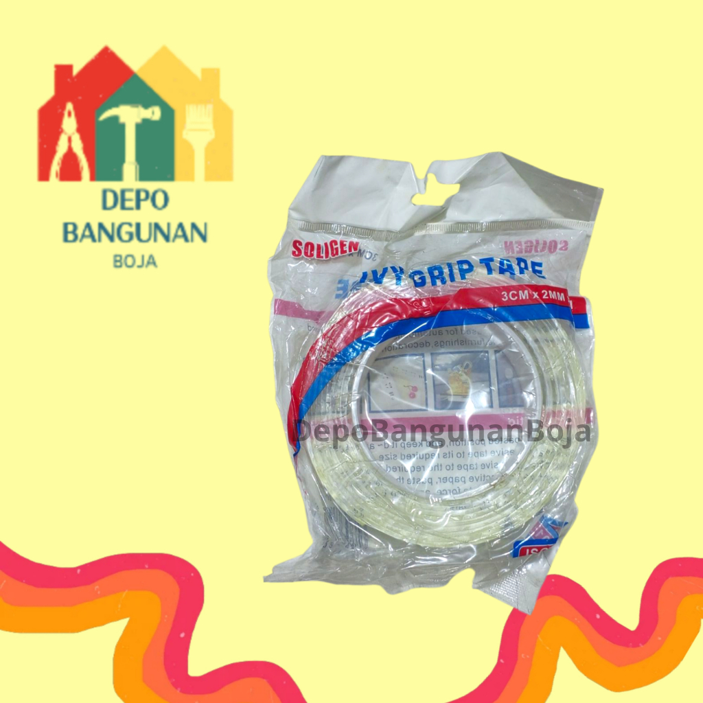 

(32.11) Double Tape Transparan Soligen Ivy Grip Tape Dobel Tip Bening 3Cm x 2Mm x 3M