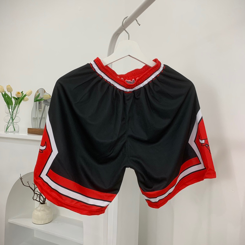 [ORIGINAL] Celana Basket Chicago Bulls Hitam Merah Black Red Celana Olahraga Celana Kolor Swingman D