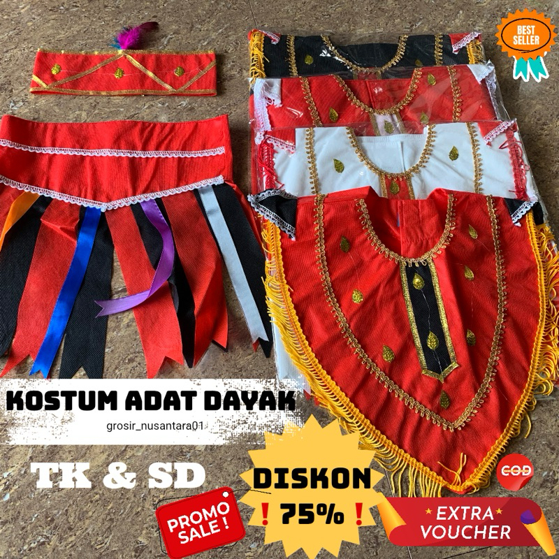 PROMO  1 SET LENGKAP KOSTUM / BAJU ADAT DAYAK ANAK PAUD TK SD MAHKOTA Tarian Karnaval Pentas Seni Ha