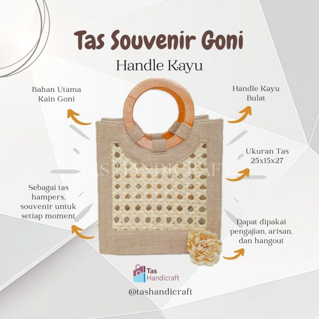 

Tas Hampers Goni Handle Kayu Eksklusif | Tas Souvenir Custom Etnik