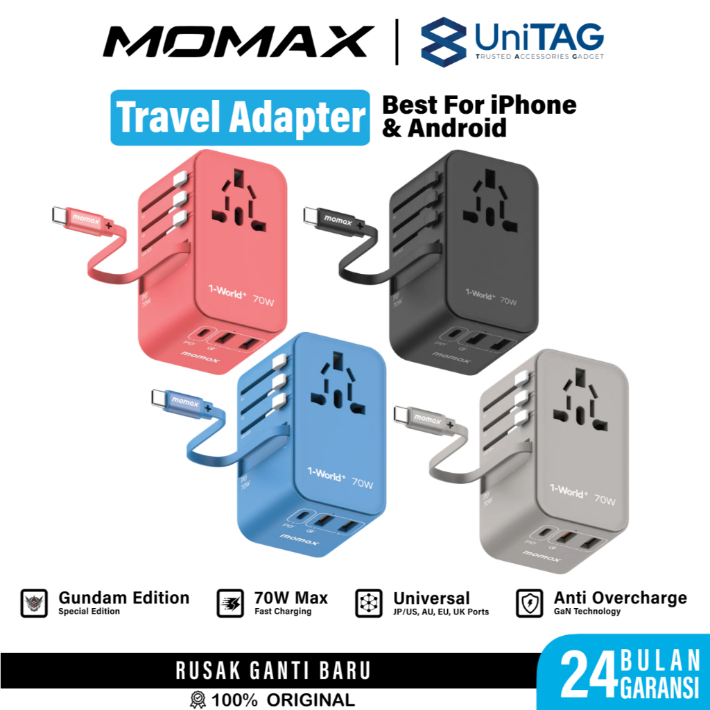 Momax Universal Travel Adaptor Charger GaN Momax 1-World for Samsung Tablet Macbook Laptop Fast Char