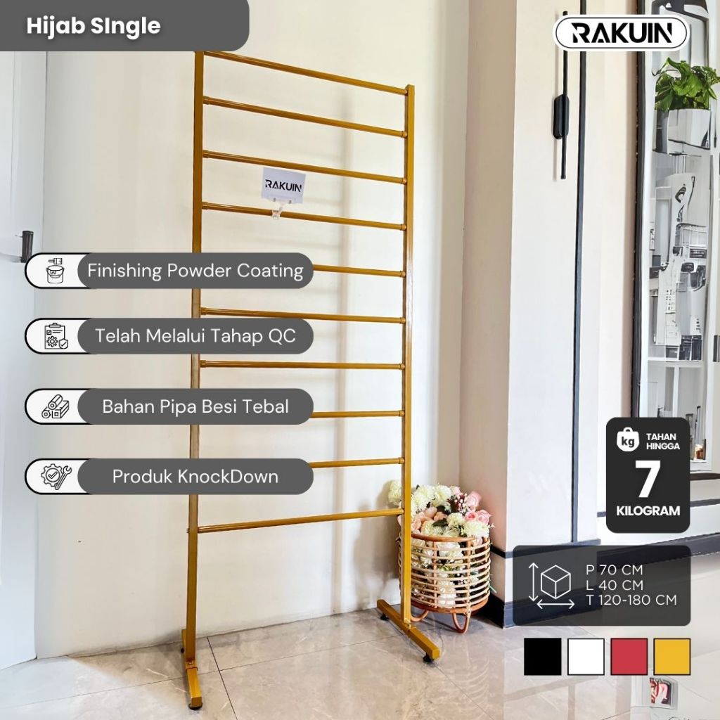 Terbaru Rak Hijab Single - Rak Hijab Besi Kokoh & Minimalis/ Rak Untuk Kain / Hijab / Kertas Kado -