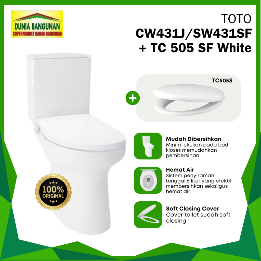Closet Duduk TOTO CW431J / CW431 SW431JP AS 50 cm Kloset Duduk Toilet Toto