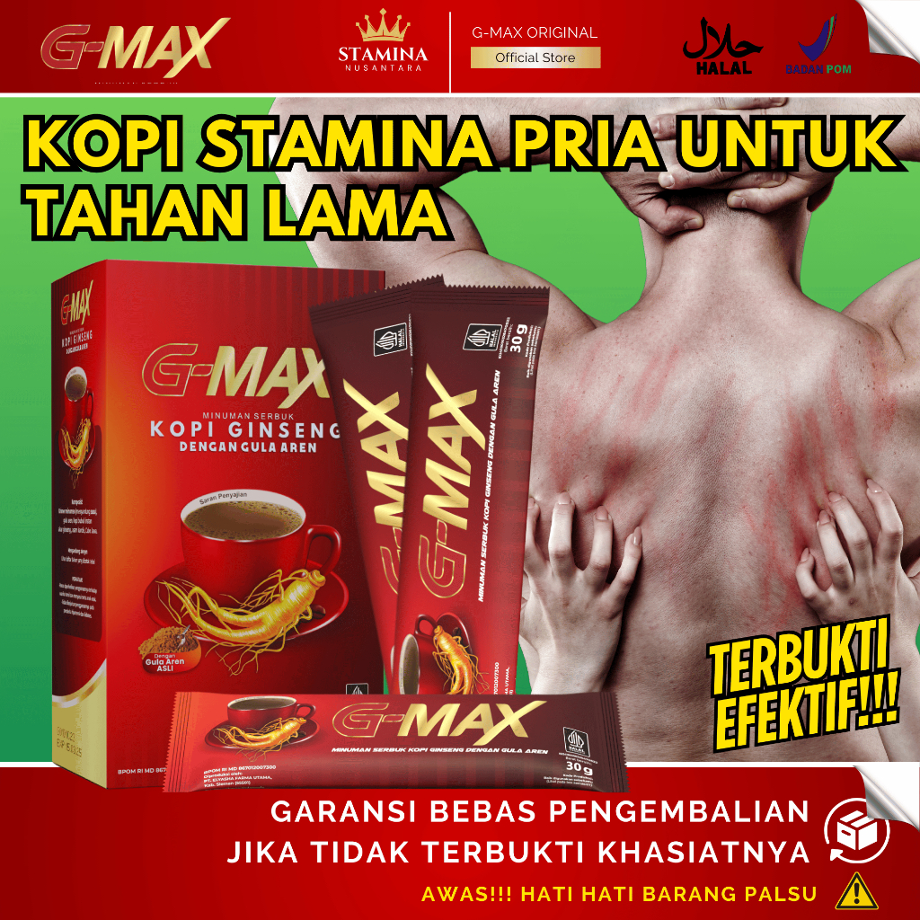 

GMAX Minuman Kopi Gingseng Stamina Pria Tahan Lebih Lamaa Original BPOM Halal