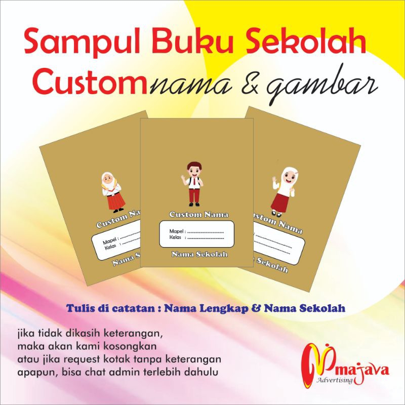 

Sampul buku coklat sekolah nama custom