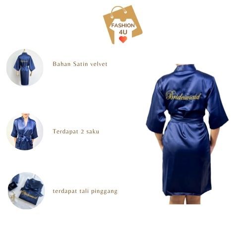 4U Fashion Kimono Wedding Satin Velvet Polos & Piyama Baju tidur  bordir bridesmaid Wanita BT335