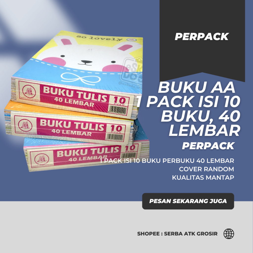 

BUKU TULIS AA 40 LEMBAR (1 PACK ISI 10 BUKU) MURAH