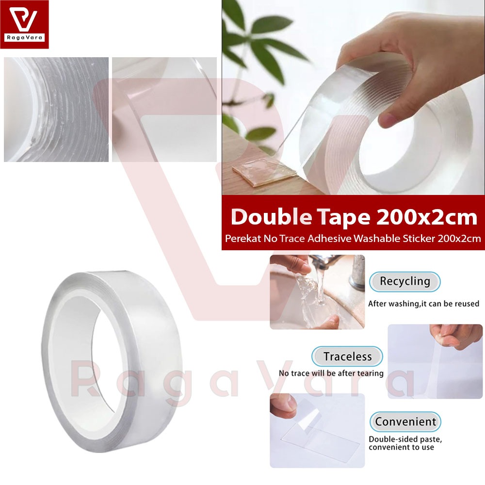 

Double Tape Perekat No Trace Adhesive Washable Sticker 200x2cm