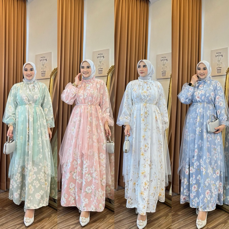 TATAOS BANGKOK BY ZR SORCHA MEIRILA SET TUTU DRESS GAMIS GRADASI BUNGA MULTI COLOUR TAG LABEL CERUTY