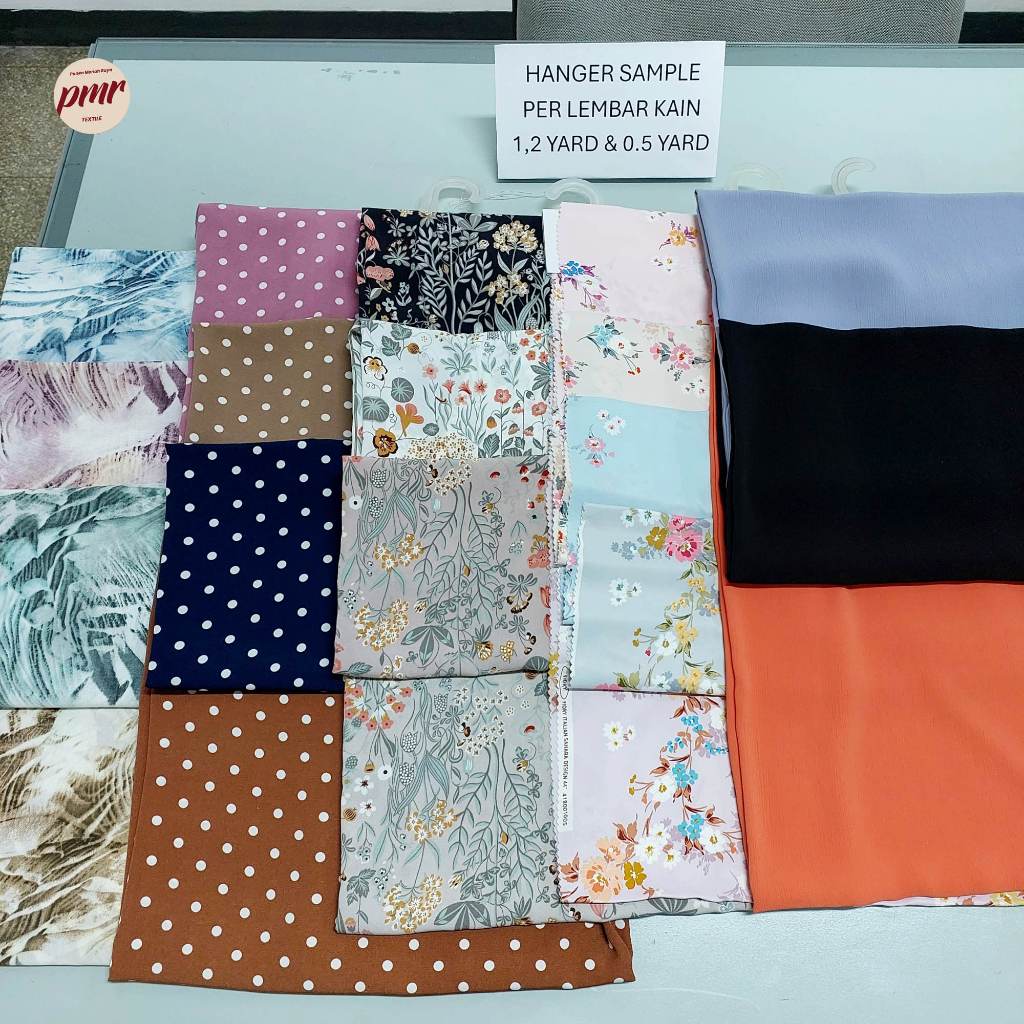 HANGER SAMPLE KAIN 100%POLYESTER GRADE A (KATEGORI MOTIF TULIS DI NOTE ATAU CHAT)