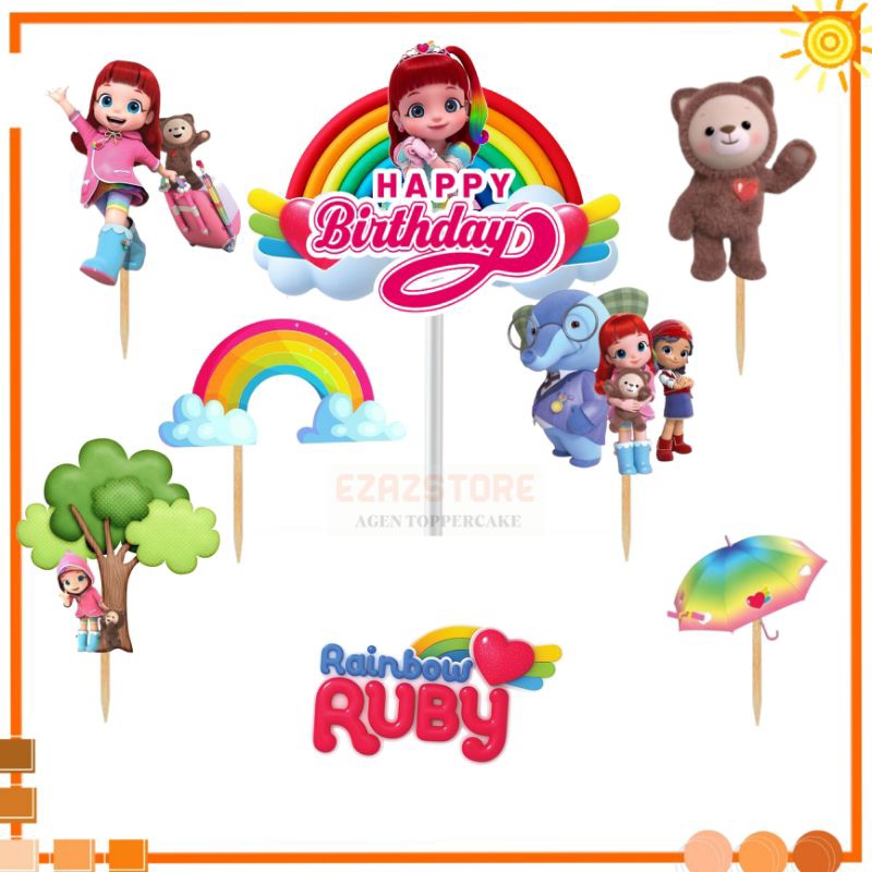 Topper Rainbow Ruby, Topper cake, hiasan kue ulang tahun Topper karakter Rainbow Ruby