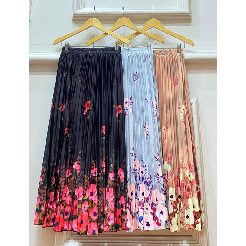 BAWAHAN WANITA ROK PLISKET BLUDRU POLKADOT KOTAK BUNGA KECIL IMPORT TERMURAH TERLARIS PREMIUM KOREA 
