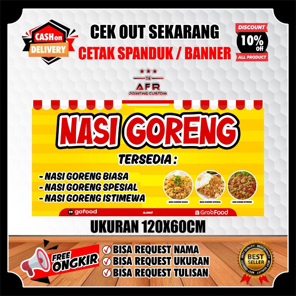 Spanduk Nasi Goreng Viral Paling dicari/ Banner Jualan Nasi Goreng Nasgor Ukuran 200 x 80 cm