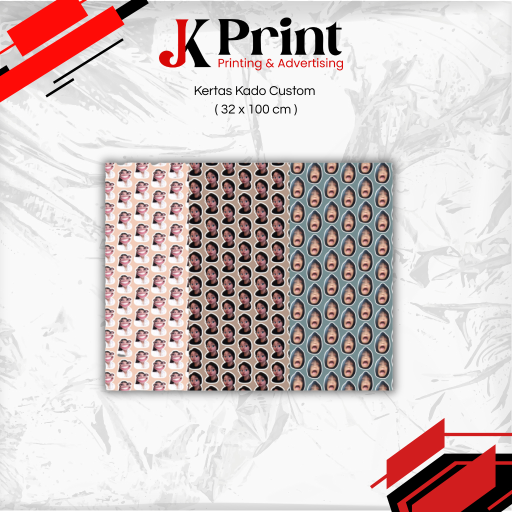 

JELAJAH KARYA- Cetak Kertas Kado Custom Foto Muka dan Tulisan Ukuran 35x 100 cm