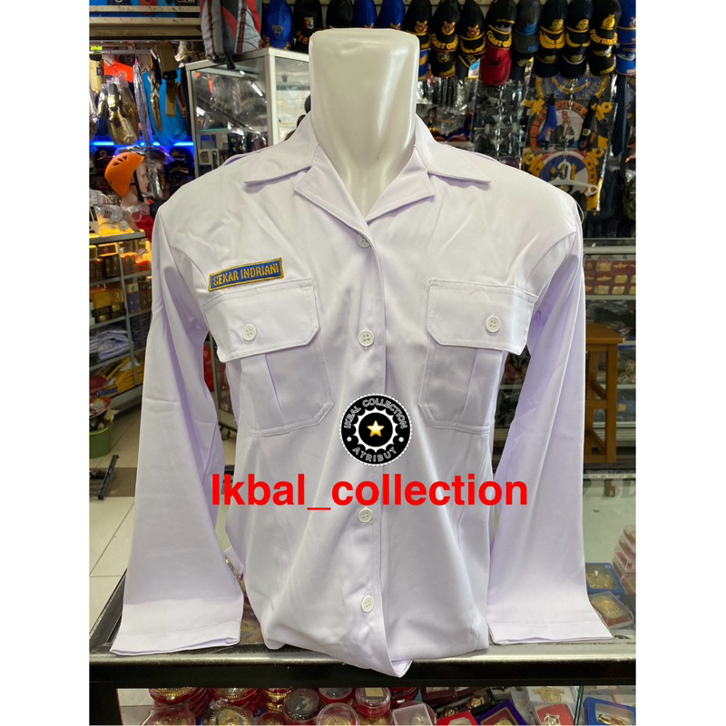SERAGAM PDH KEMENTRIAN WANITA KERAH TIDUR (BAHAN GRANADA) BAJU PUTIH KEMENTRIAN WANITA / KEMEJA PUTI