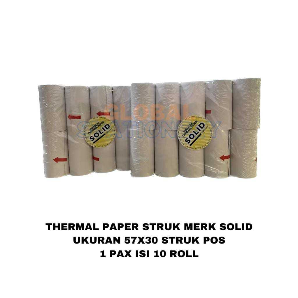 

THERMAL PAPER STRUK SOLID 57X30 / THERMAL PRINT 1 BKS ISI 10 ROL