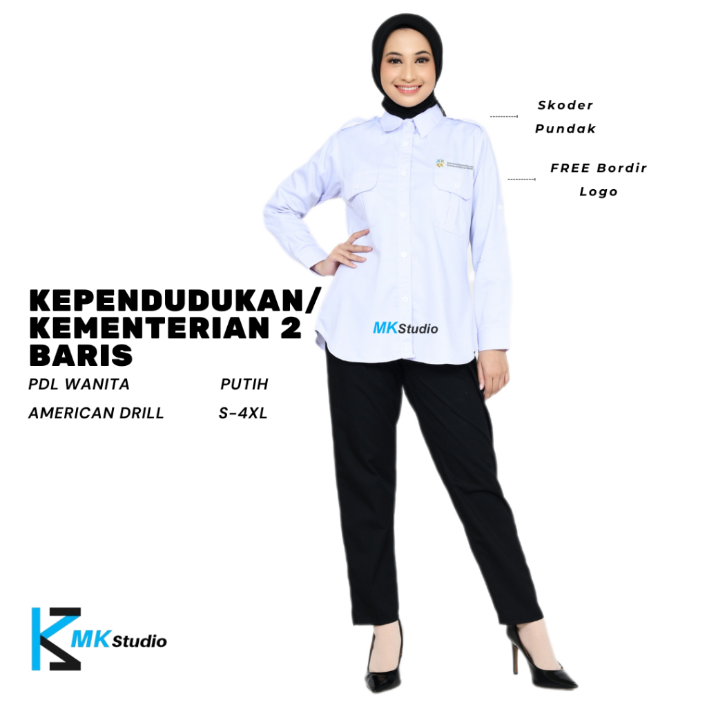 KEPENDUDUKAN 2 BARIS-Baju PDL BKKBN Terbaru/Baju Dinas BKKBN 2025/Kemeja Putih BKKBN Terbaru Wanita