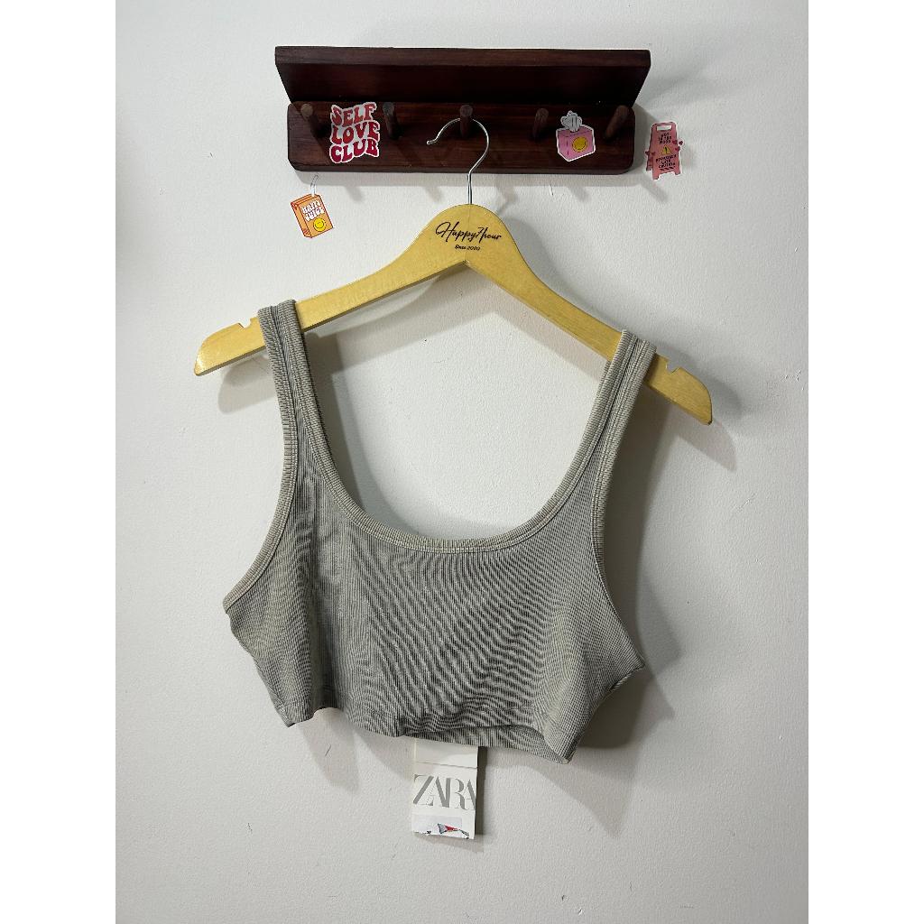 ZARA GREY RIBBED CROP TANK TOP