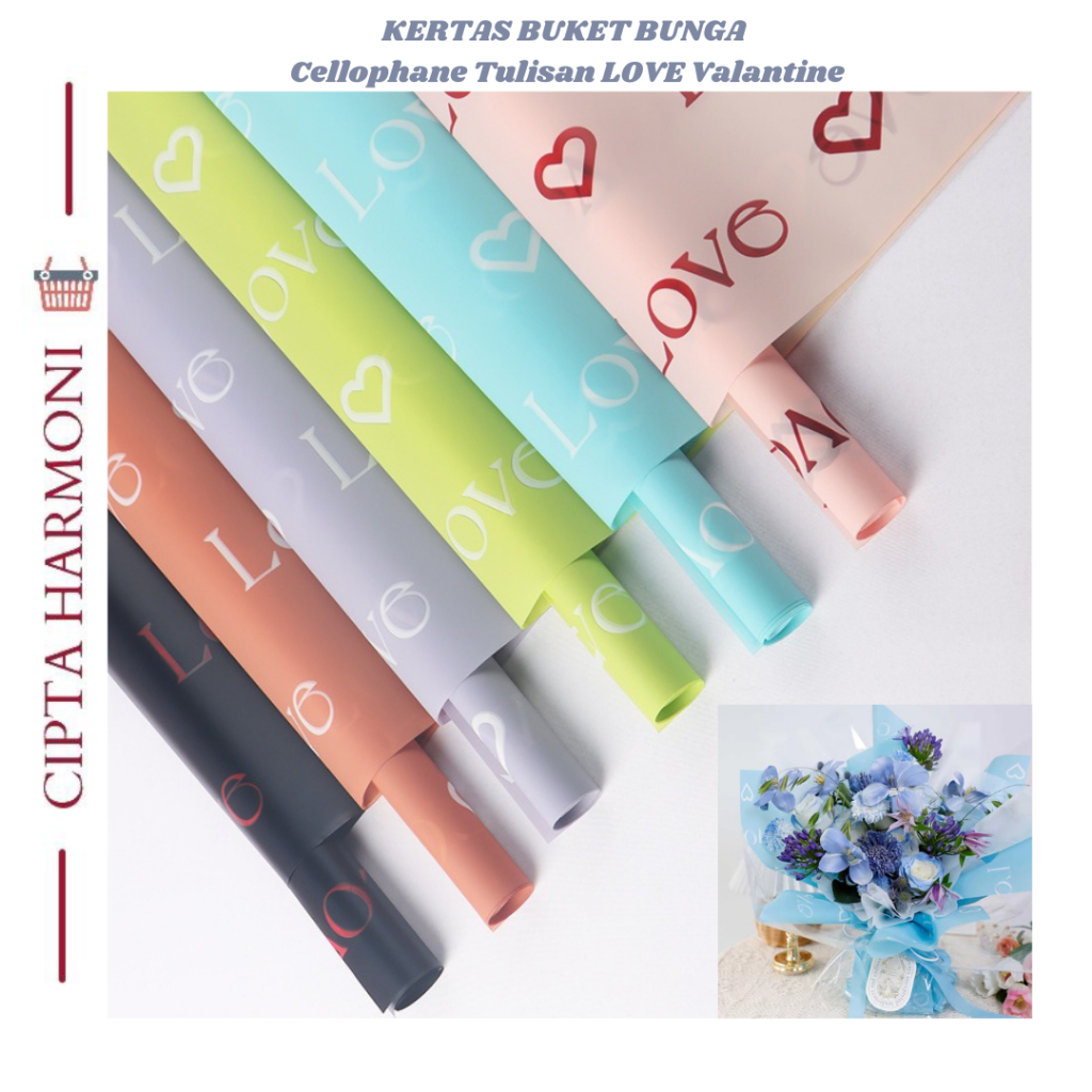 

Flower Wrapping Paper Cellophane Tulisan LOVE Kertas Buket Valantine Kertas Kado KB105