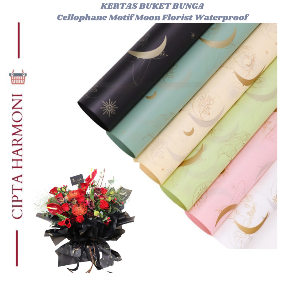 

20 LEMBAR Flower Wrapping Paper Cellophane Motif Moon Florist Waterproof KB111