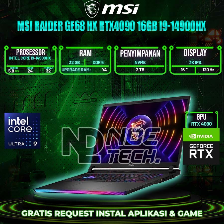 MSI RAIDER GE68 HX RTX4090 16GB I9-14900HX