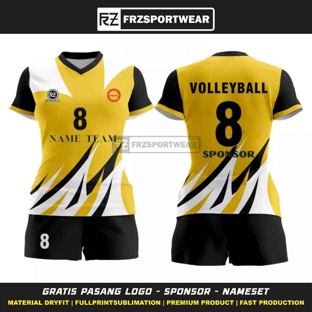 Baju Jersey VOLI Wanita / Baju Jersey Wanita | Baju Jersey VOLI Wanita warna Kuning Hitam Putih Full
