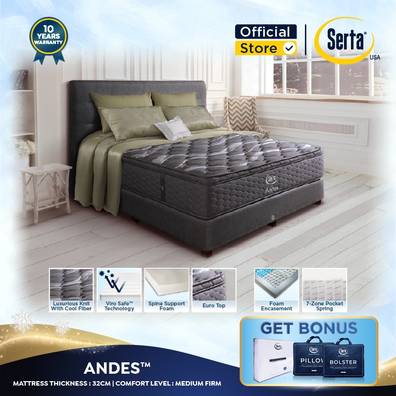 SERTA Andes [Medium Firm] - Kasur Spring Bed with Cooling Tech [Full Set]