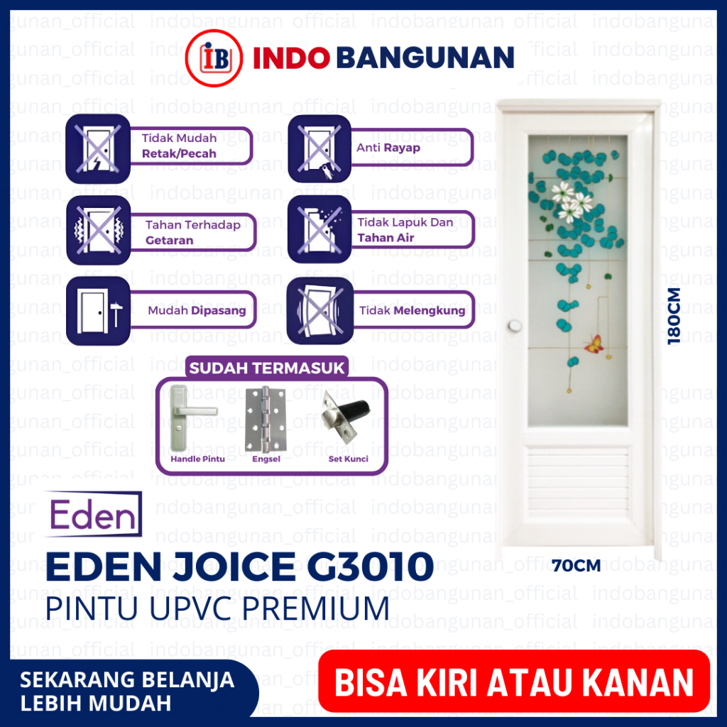 PINTU KAMAR MANDI WC UPVC KUAT TAHAN CUACA 70X198 EDEN G3010