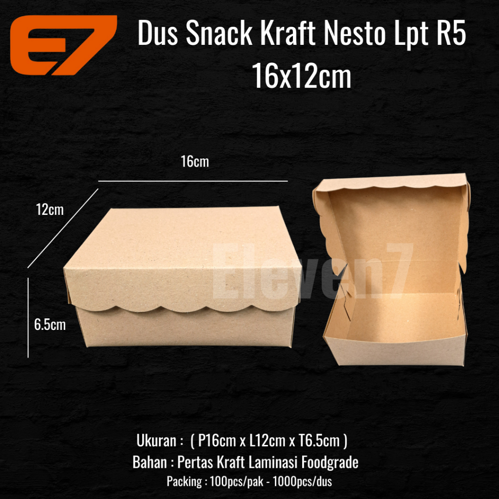 

Dus Snack Kraft Lipat R5 16x12cm , Kotak Karton Box Kue (100pcs)