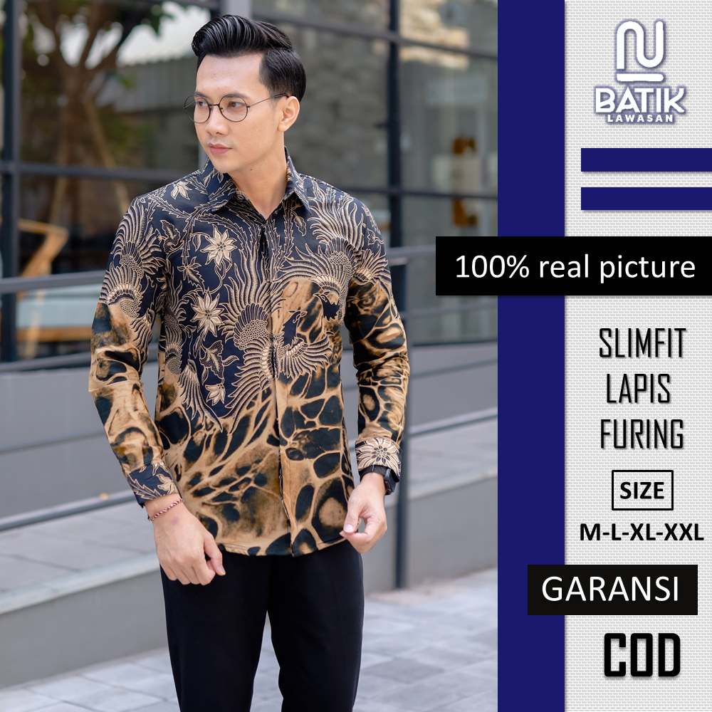 Lawasan Batik Premium Pria Slimfit Lengan Panjang Modern Cream - Balendra
