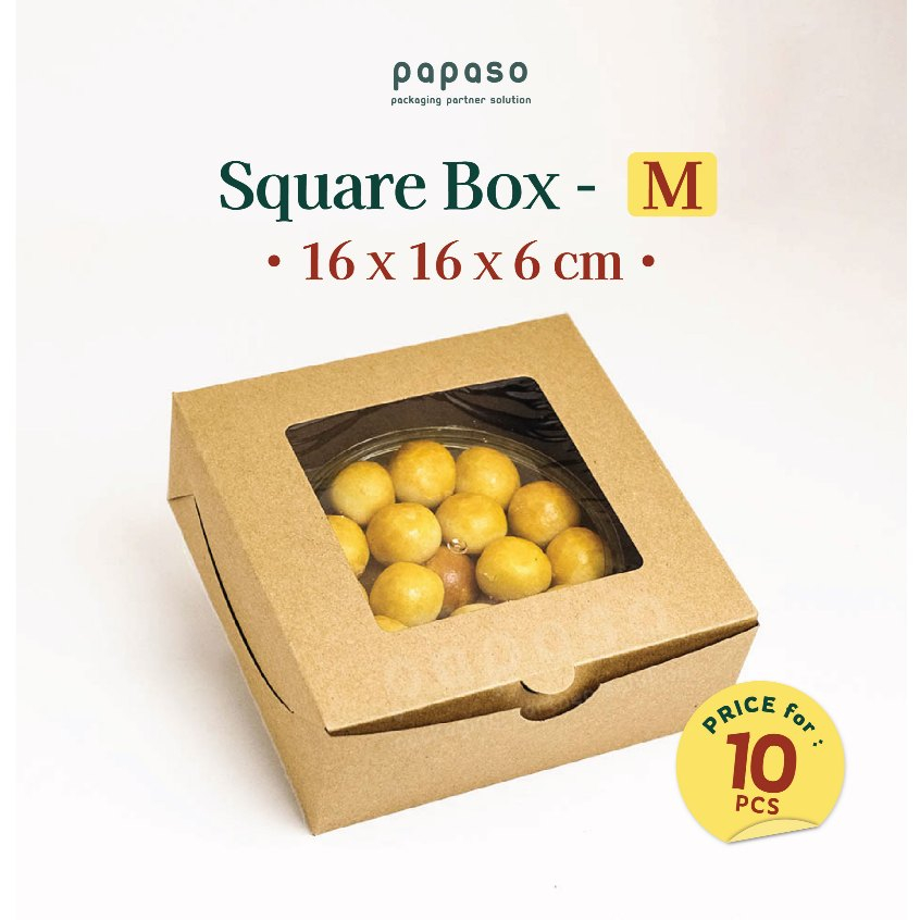 

Box Kue / Box Nasi / Kotak (SB-M-WINDOW) Kraft Full Laminating 1 Sisi (Min. Order 1pack/10pcs)
