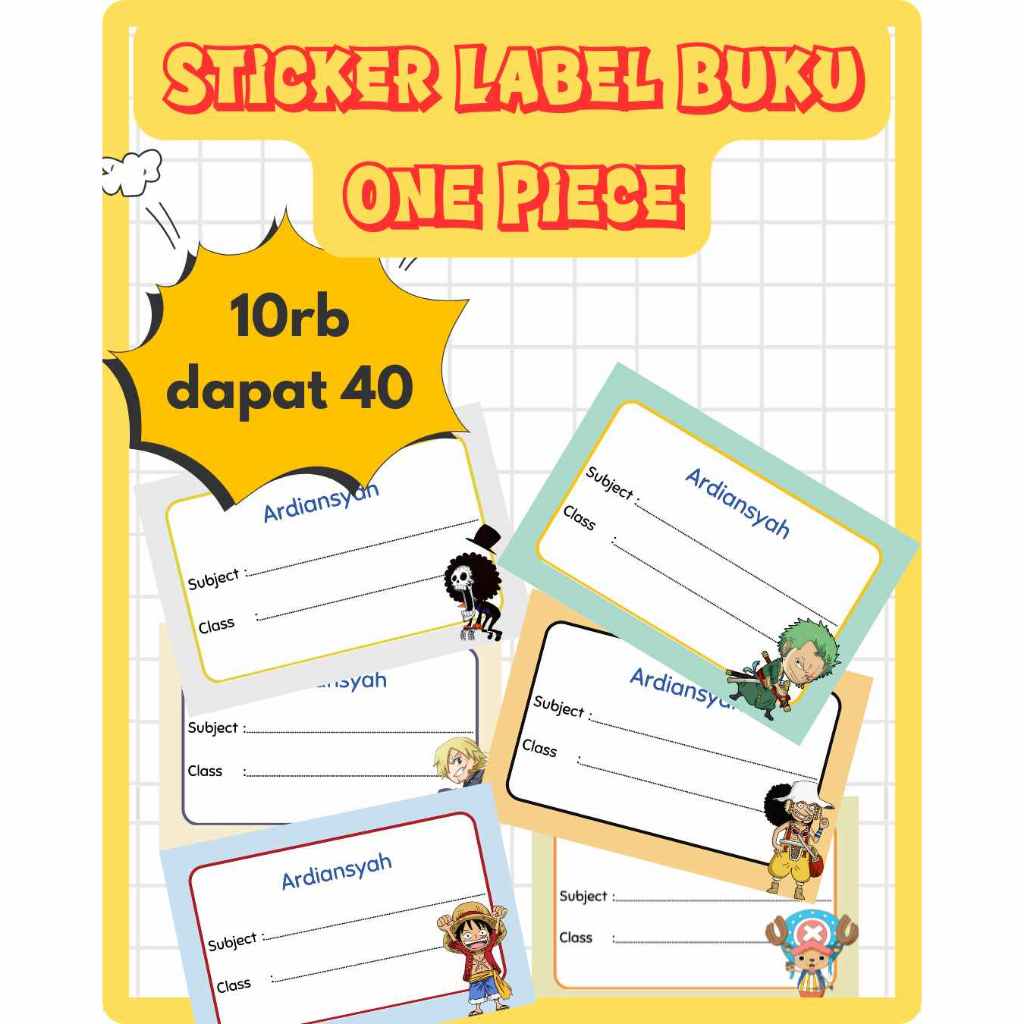 

Sticker Label Buku ONE PIECE - Sticker Buku - Sticker Label Nama Buku