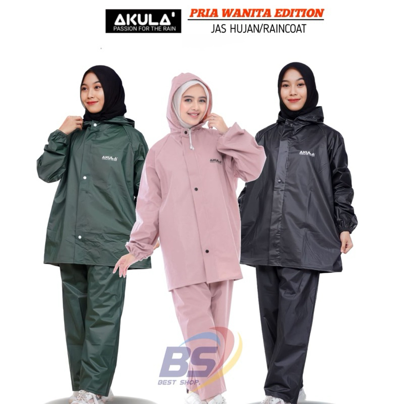 Jas Hujan AKULA Pria Wanita Setelan Baju Celana Bahan PVC Tebal Elastis Anti Rembes Terbaik Termurah
