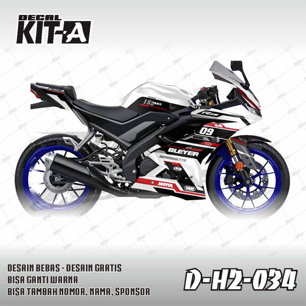 Decal Sticker - Stiker Dekal YAMAHA R15 V3 MOTIF RACING LIVERY HITAM PUTIH LIST MERAH D-H2-034D-H2-0