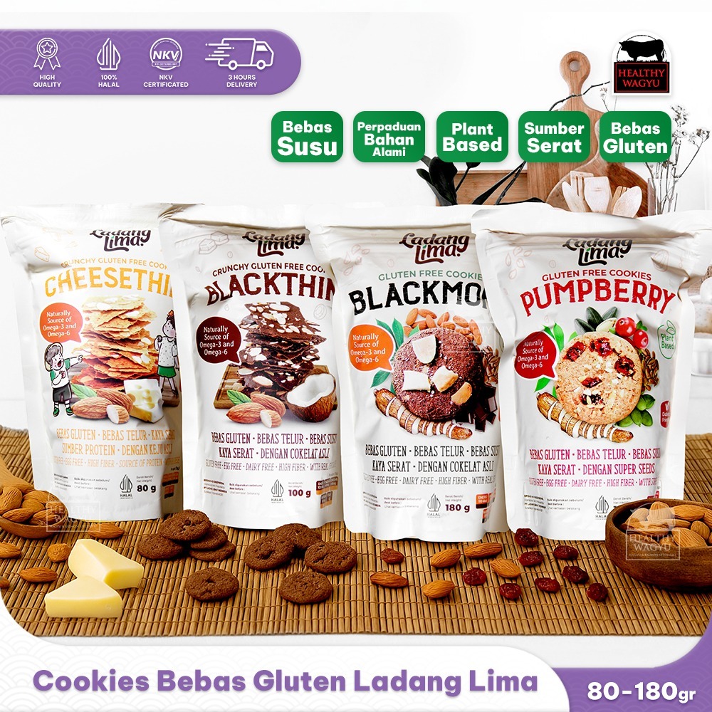 

Cookies Sehat Berprotein & Gluten Free Ladang Lima 80-180gr Healthy Wagyu