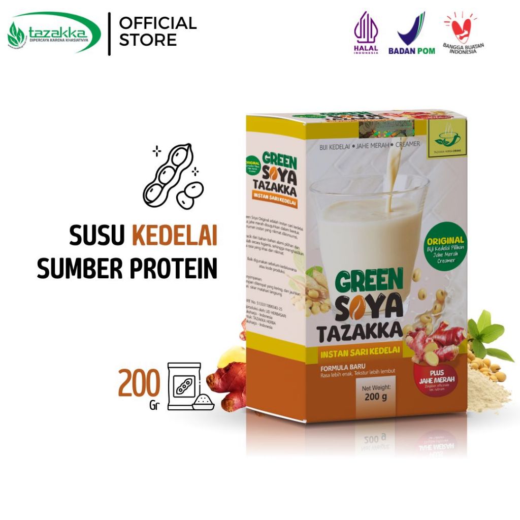 

TAZAKKA Green Soya Original Susu Kacang Kedelai Murni Bubuk Protein 200gr Minuman Herbal Kesehatan