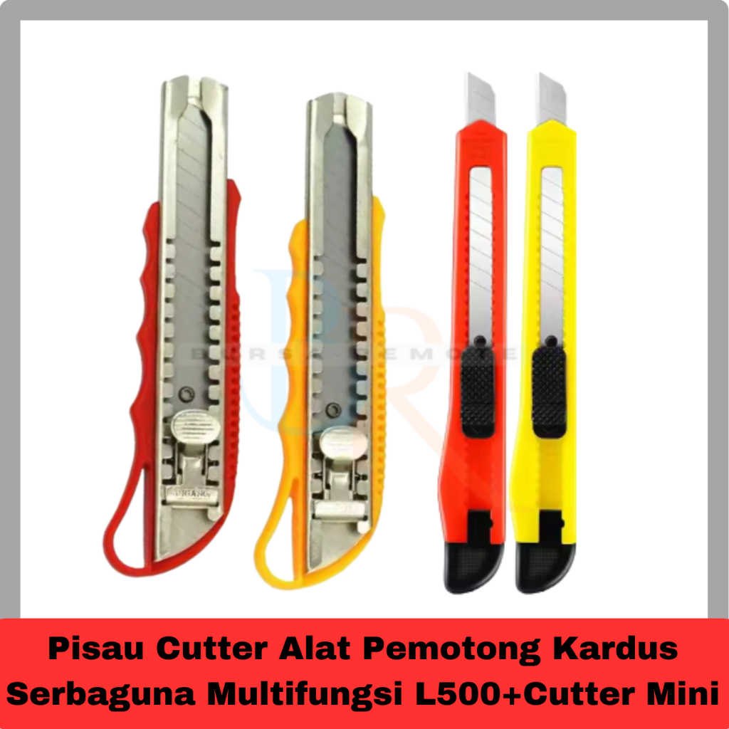 

Pisau Cutter Alat Pemotong Kardus Serbaguna Multifungsi L500+Cutter Mini Warna Random