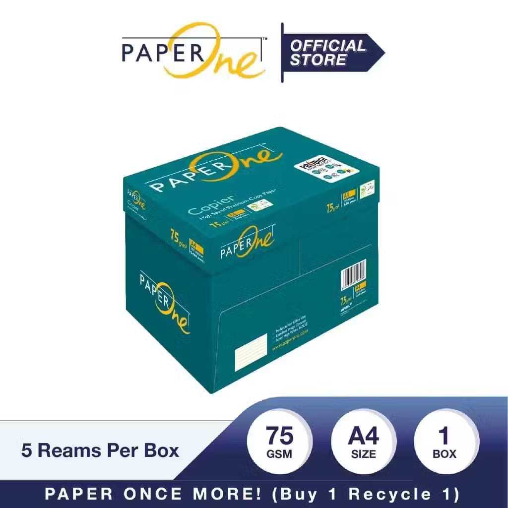 

PaperOne Kertas A4 75gr Copier 1 Box (2500 lembar) Kertas HVS A4 Kertas Fotocopy