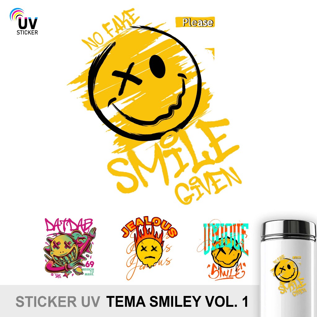 

STIKER UV - TEMA SMILEY VOL 1 | STICKER UV, STICKER MOTOR, STICKER MOBIL, STICKER HELM, STICKER TUMBLER, STICKER 3D, STICKER UV DTF BY UVSticker