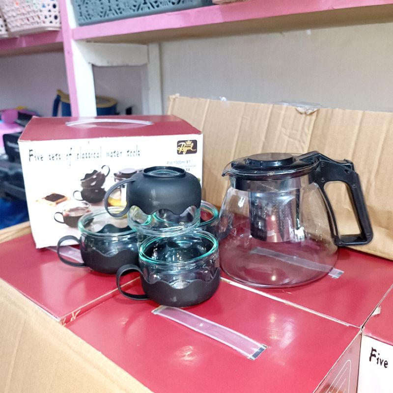 COD Teapot Set 5 in 1/ Teapot Kaca/ Teko Teh Set Gelas/ Teapot dengan saringan