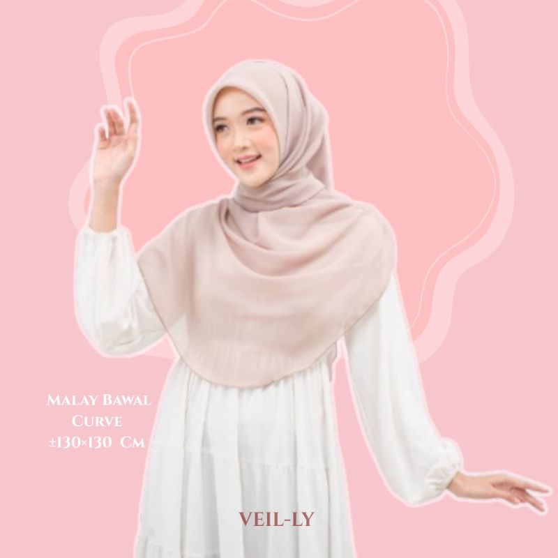 Bawal Malaysia ±130×130 Cm Hijab Malay Bawal Curve Polycotton Premium Jilbab Malay Bawal Curve Oval 