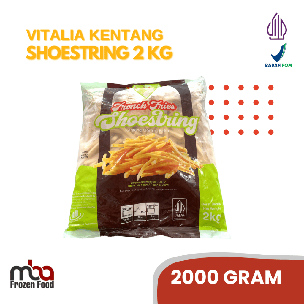 

VITALIA Kentang Shoestring 2 Kg/Kentang Shoestring/ Kentang irisan Beku /Kentanggoreng /Sidedish /Camilan /Gorengan /Kentang /Frozenfood /Nugget /Snack /Makananringan